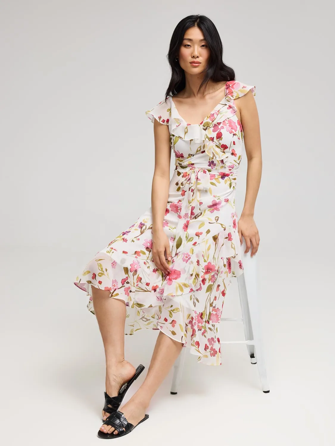 Floral Ruffle Wrap Front Chiffon Dress sold by Suzy Shier product image thumbnail 3