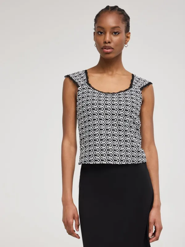 Sleeveless Zig-Zag Crochet Top sold by Suzy Shier