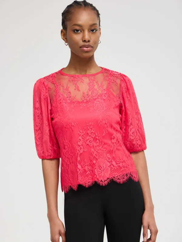 Lace Balloon Sleeve Top With Cami sold by Suzy Shier