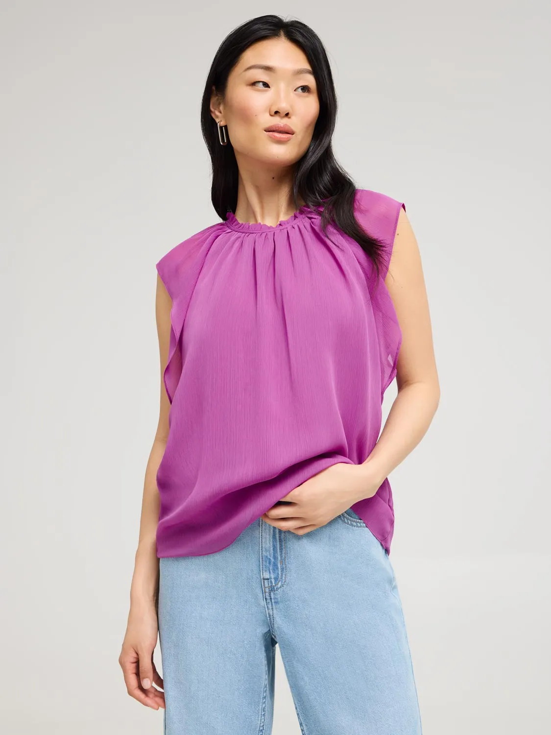 Flutter Cap Sleeve Chiffon Top sold by Suzy Shier