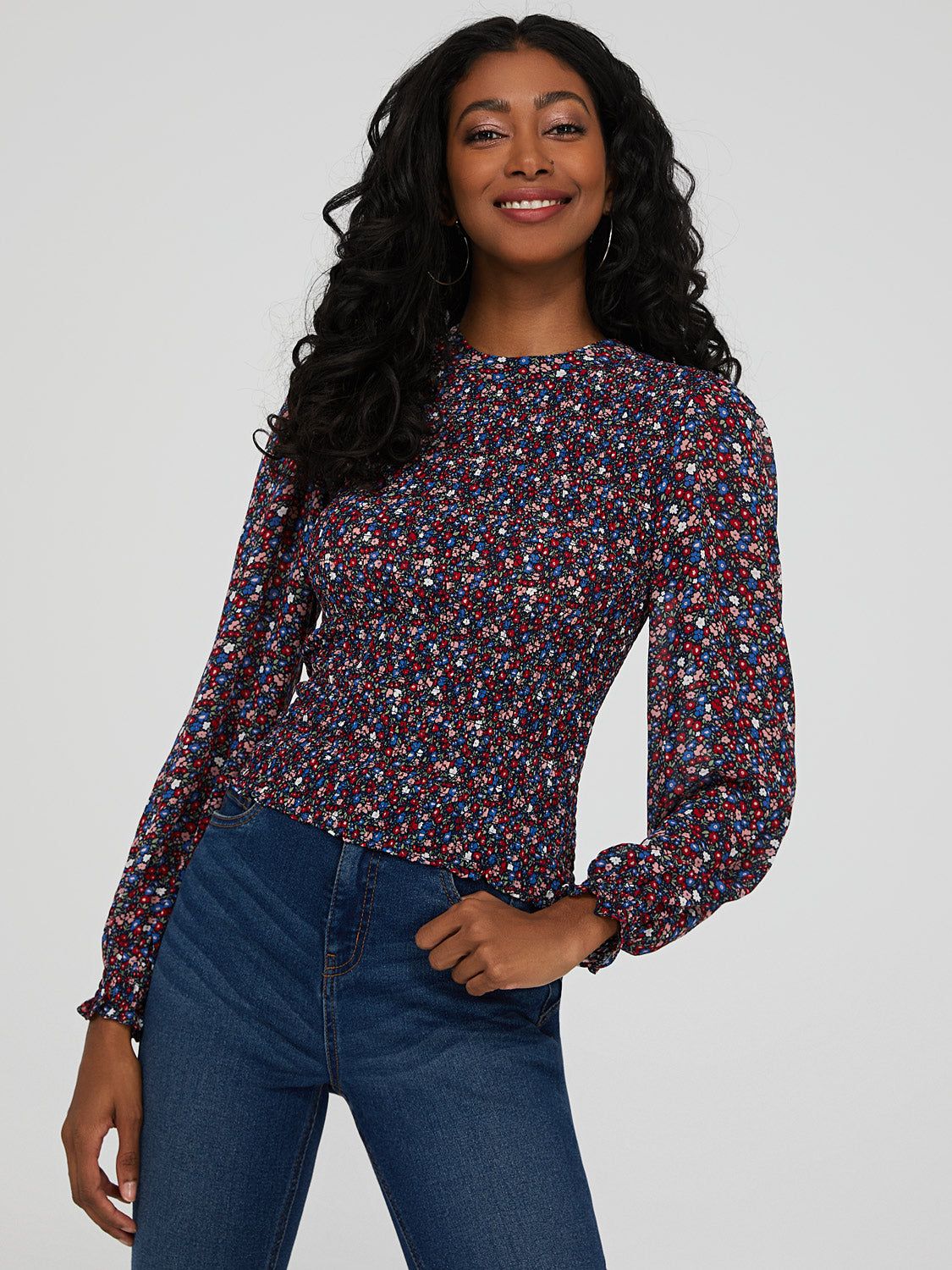 Round Neck Long Sleeve Smocked Top sold by Suzy Shier product image thumbnail 3