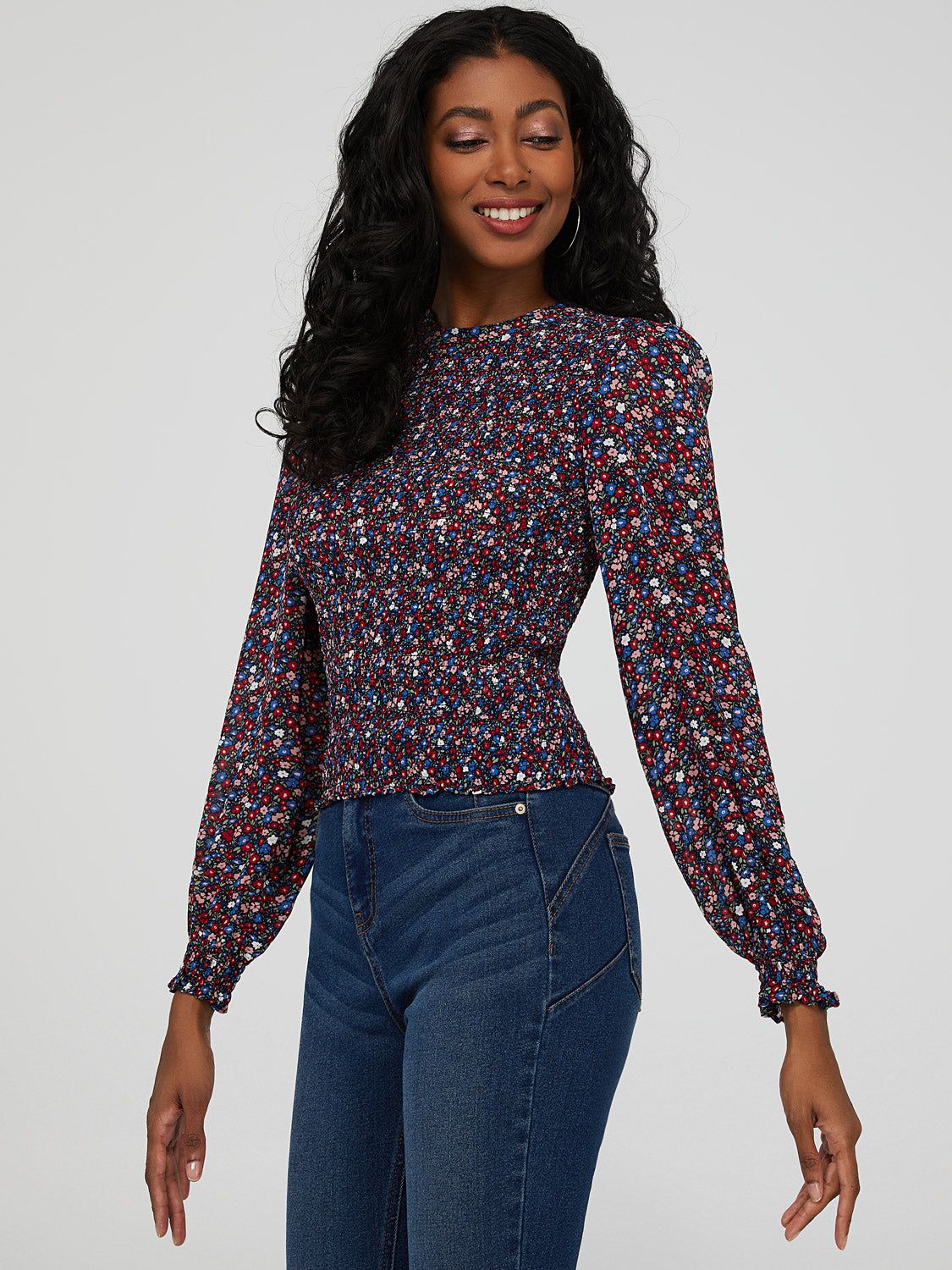 Round Neck Long Sleeve Smocked Top sold by Suzy Shier product image thumbnail 4