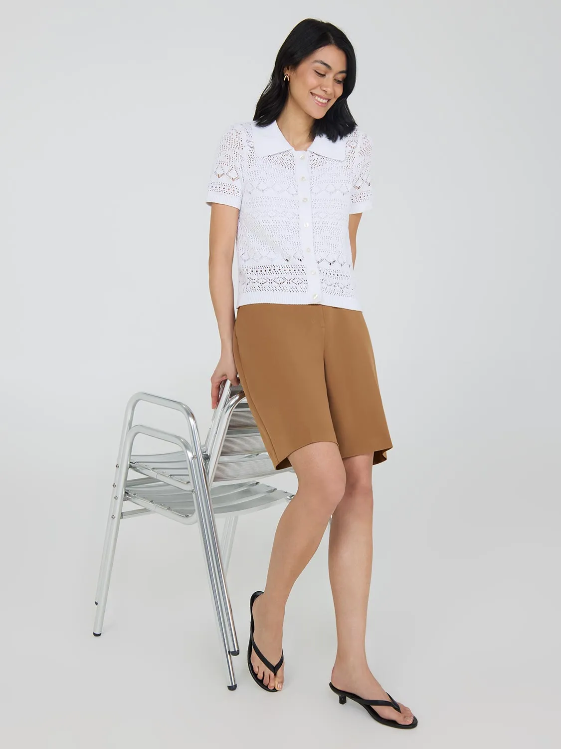 Button-Up Cotton Crochet Top sold by Suzy Shier product image thumbnail 3