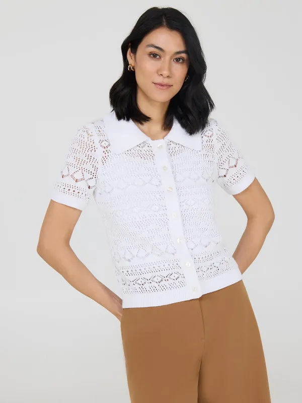 Button-Up Crochet Top sold by Suzy Shier