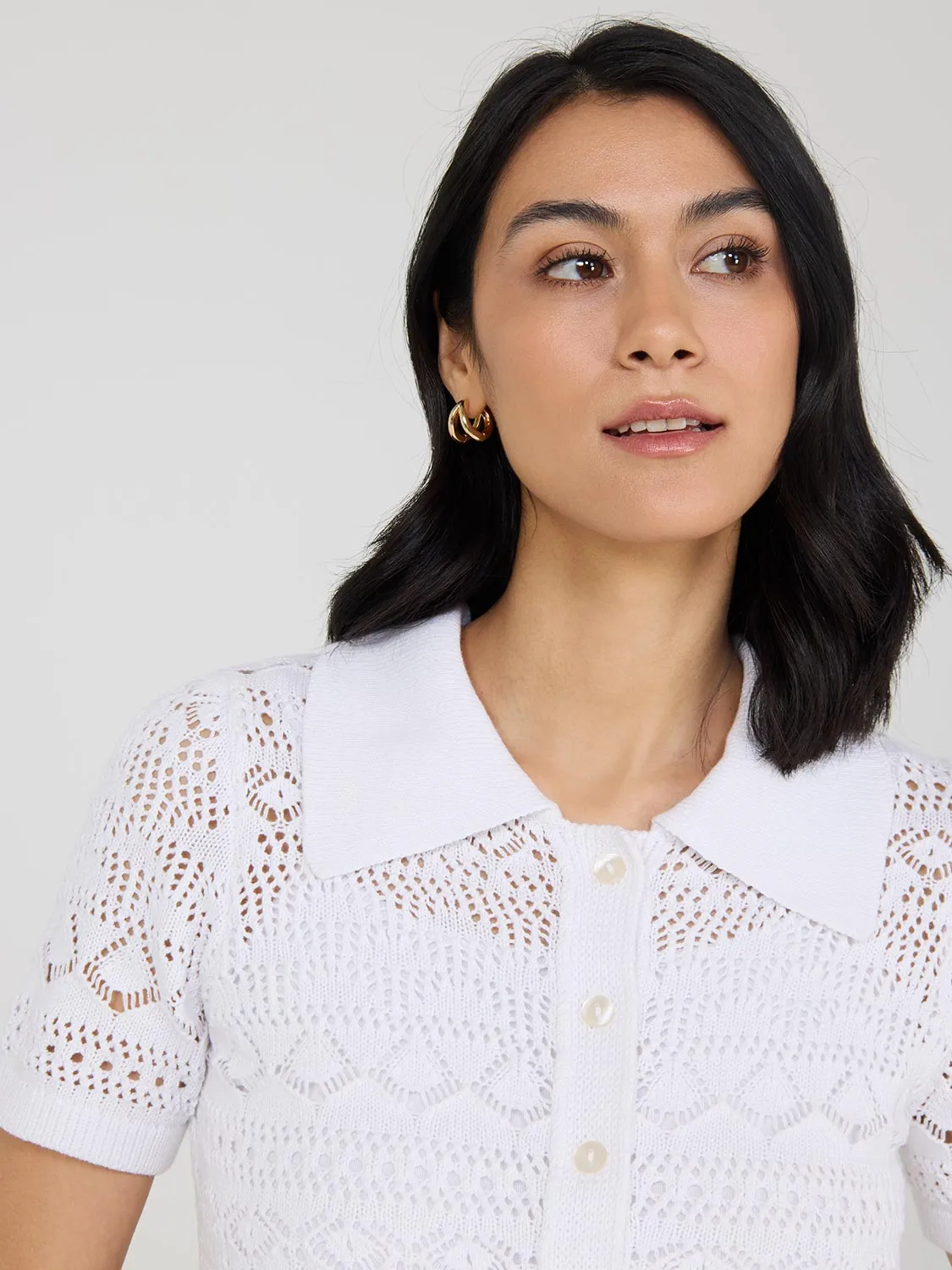 Button-Up Cotton Crochet Top sold by Suzy Shier product image thumbnail 2