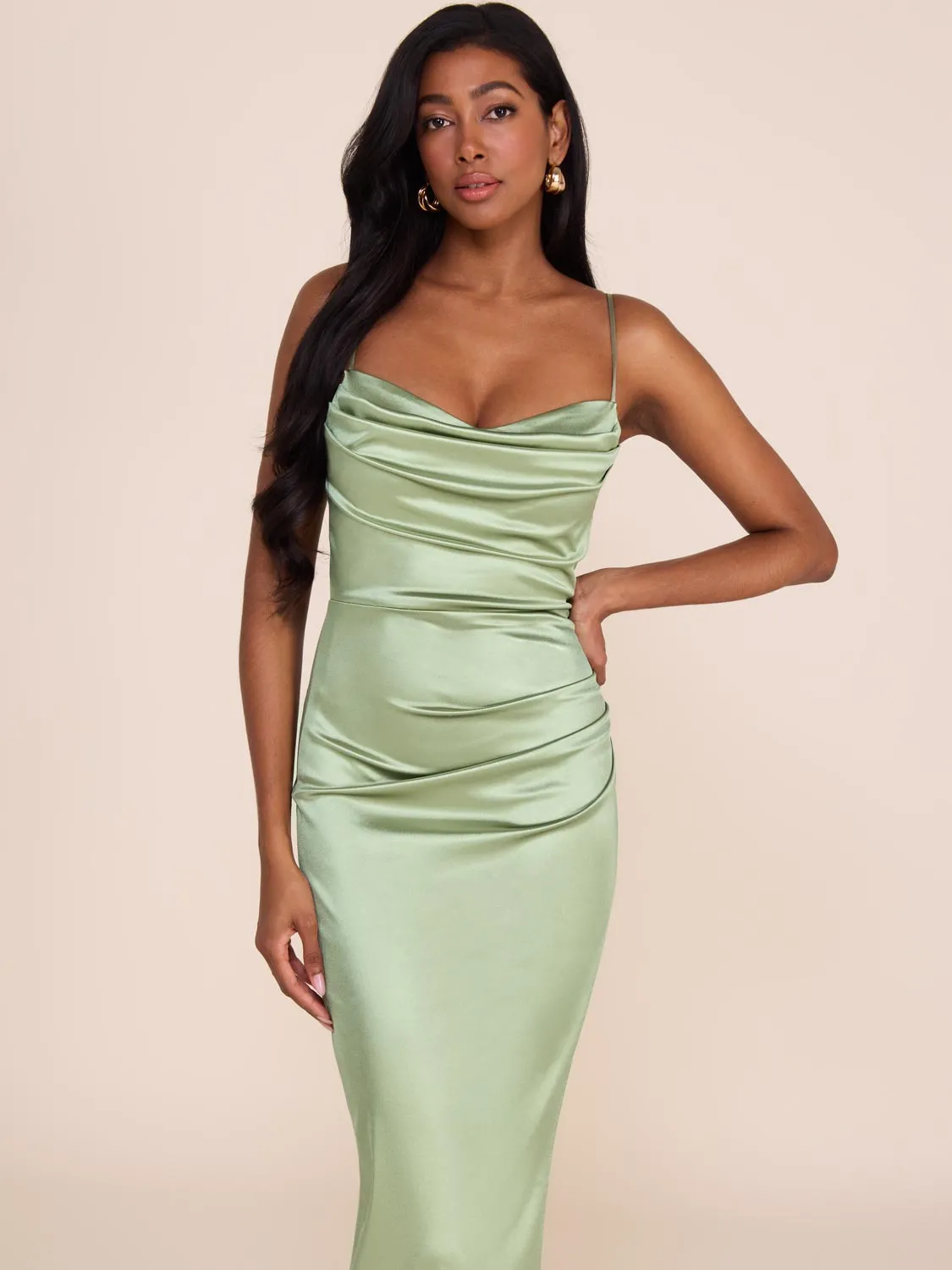 Cowl Neck Fitted Satin Gown sold by Suzy Shier product image thumbnail 4