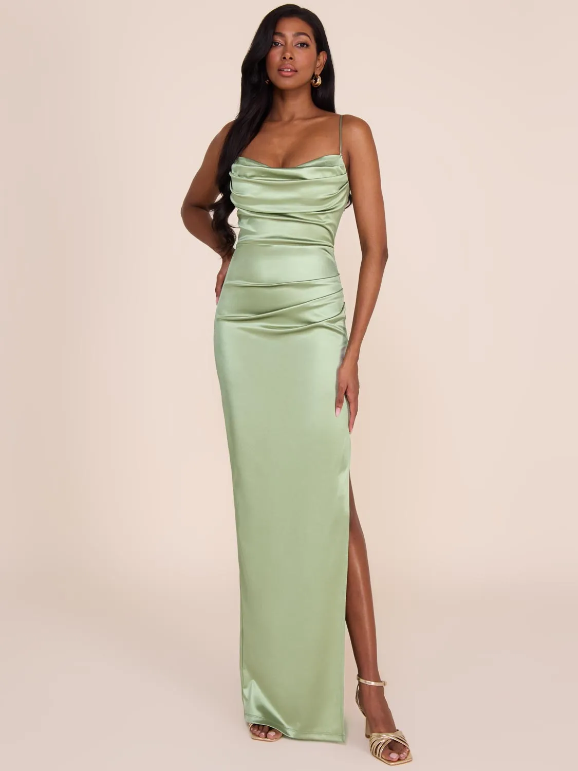Cowl Neck Fitted Satin Gown sold by Suzy Shier product image thumbnail 2