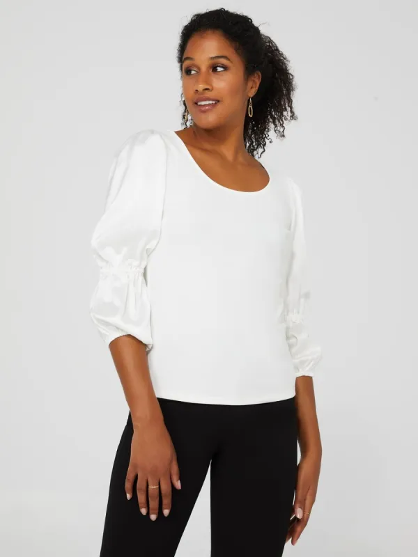 Scoop Neck Top With Satin Balloon Sleeves sold by Suzy Shier