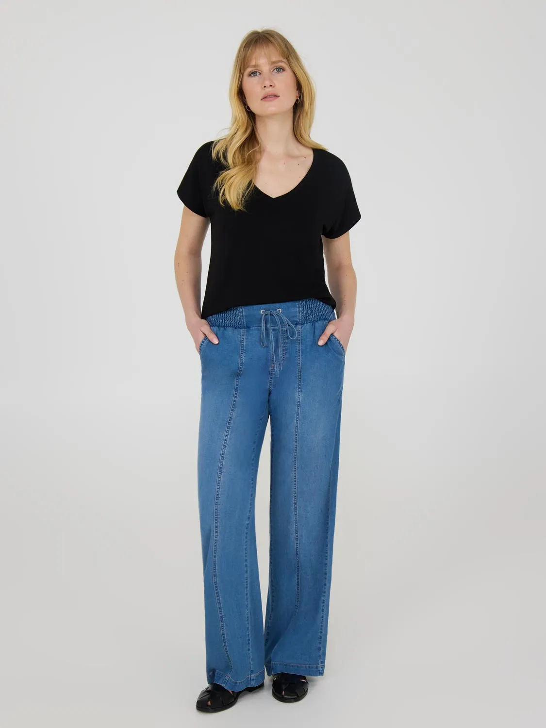 Wide Leg Cotton Denim Pants sold by Suzy Shier