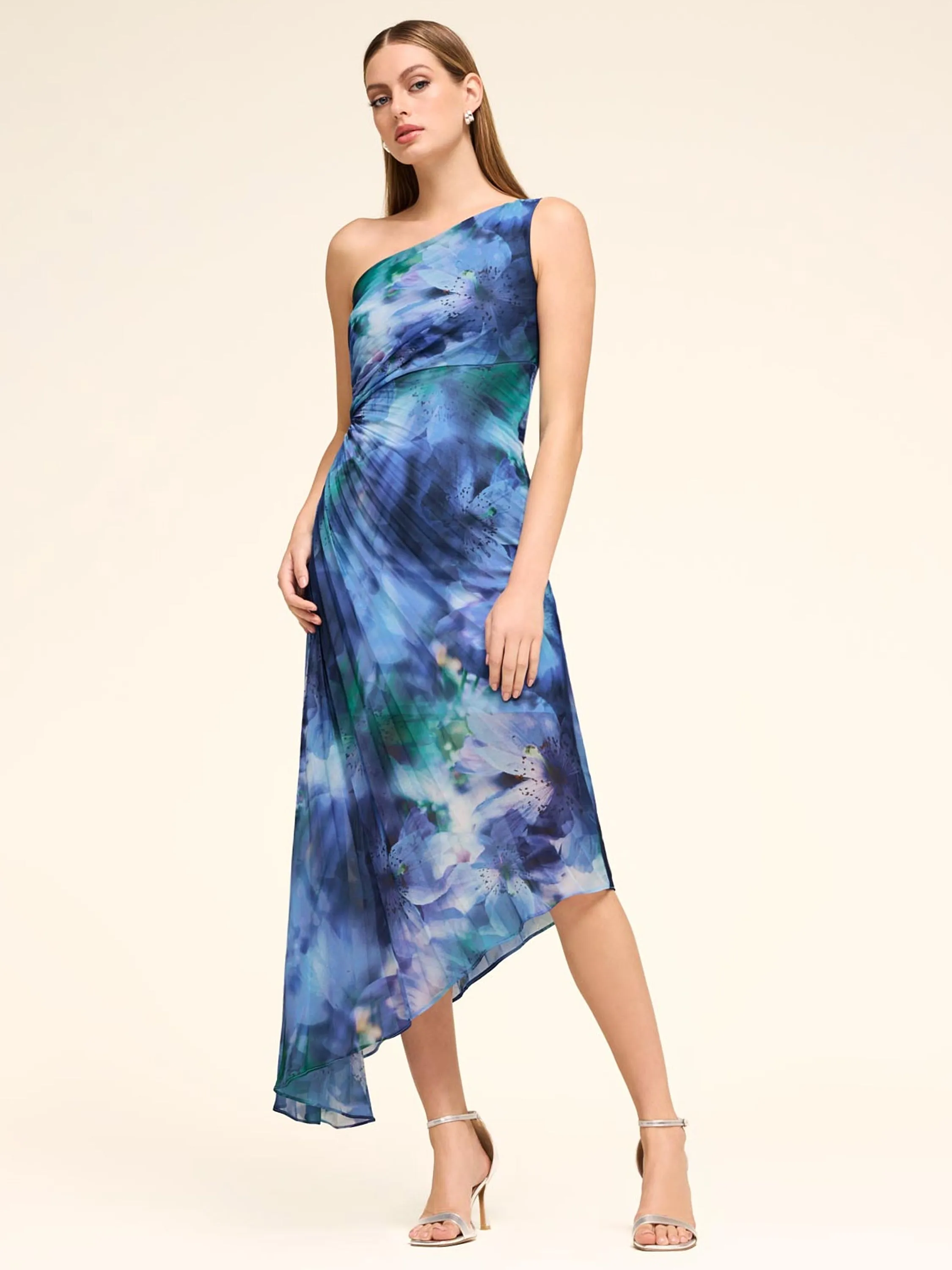 One-Shoulder Pleated Floral Midi Dress sold by Suzy Shier product image thumbnail 2