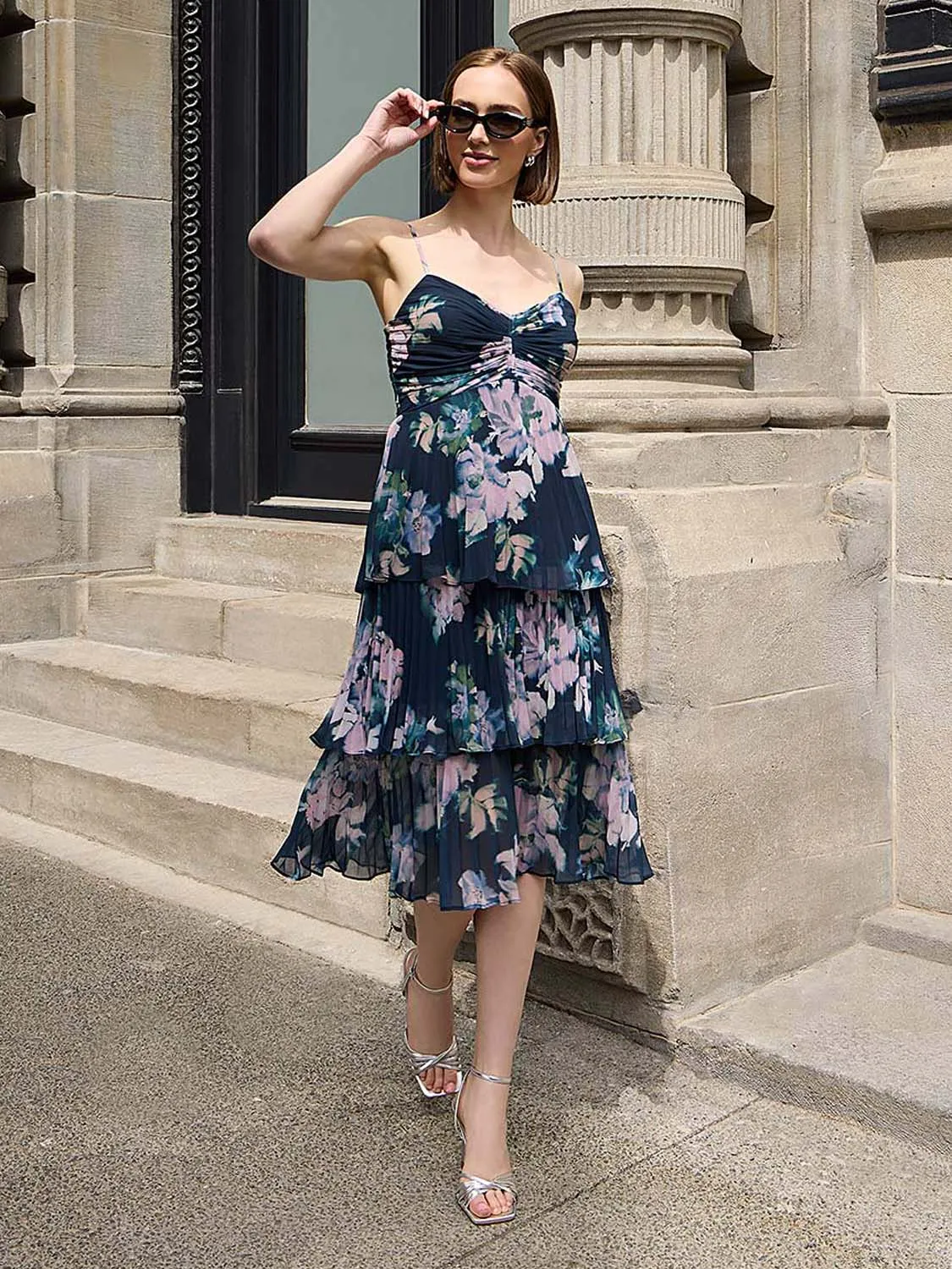 Tiered Floral Chiffon Midi Dress sold by Suzy Shier