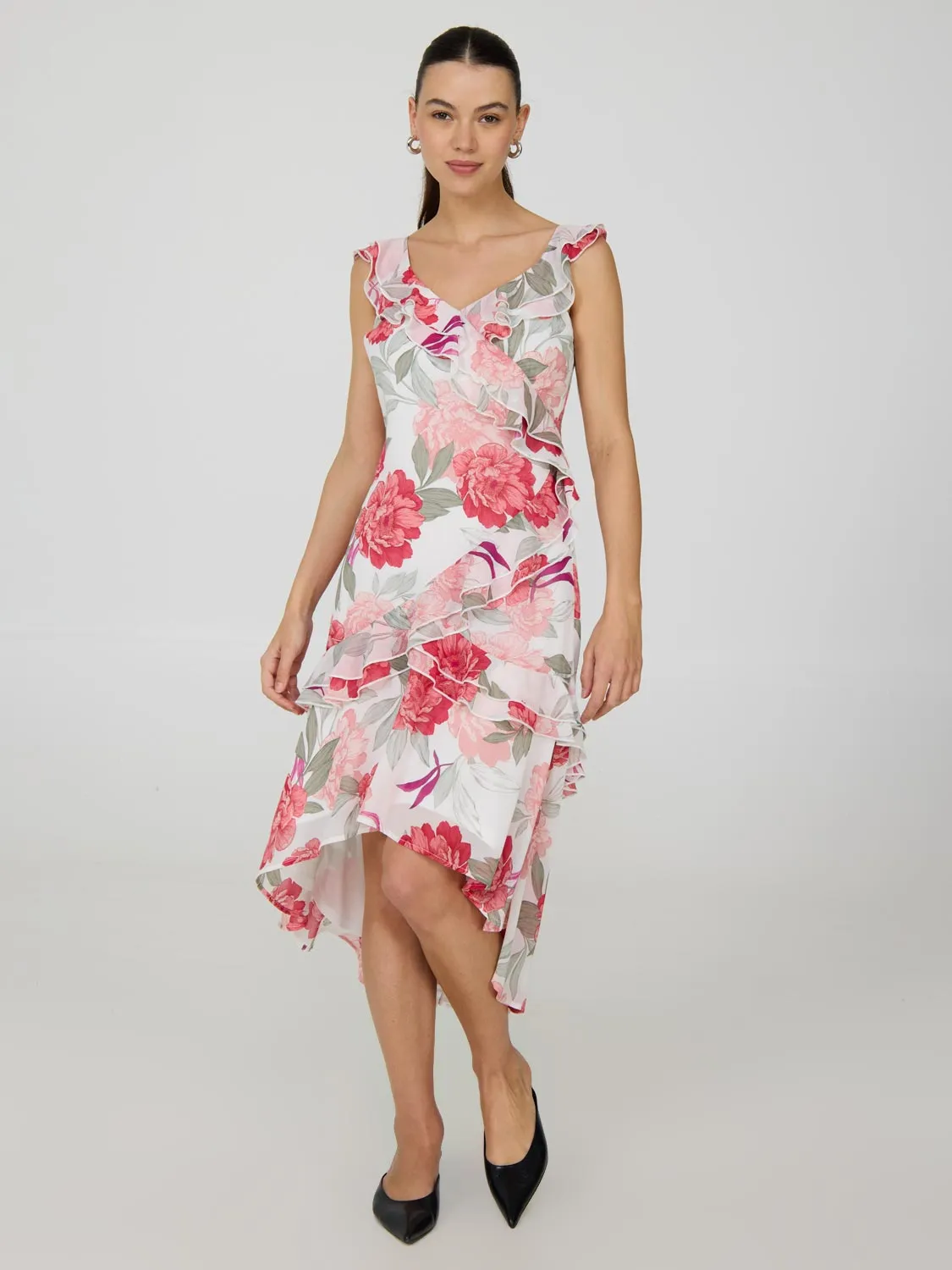 Floral High-Low Ruffle Chiffon Dress sold by Suzy Shier product image thumbnail 4