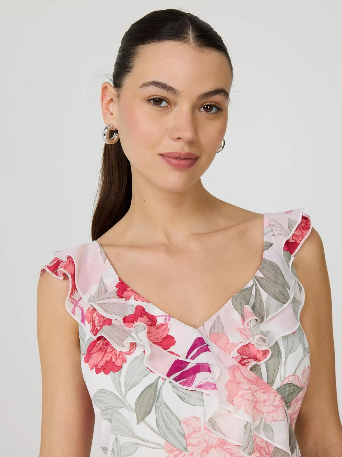 Floral High-Low Ruffle Chiffon Dress sold by Suzy Shier product image thumbnail 3