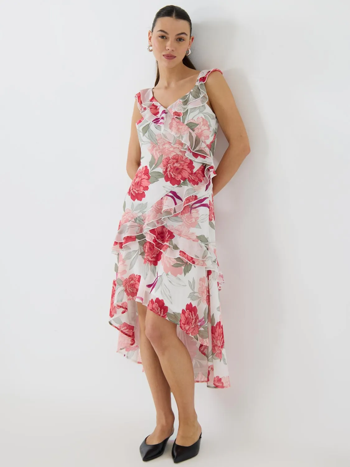 Floral High-Low Ruffle Chiffon Dress sold by Suzy Shier product image thumbnail 2