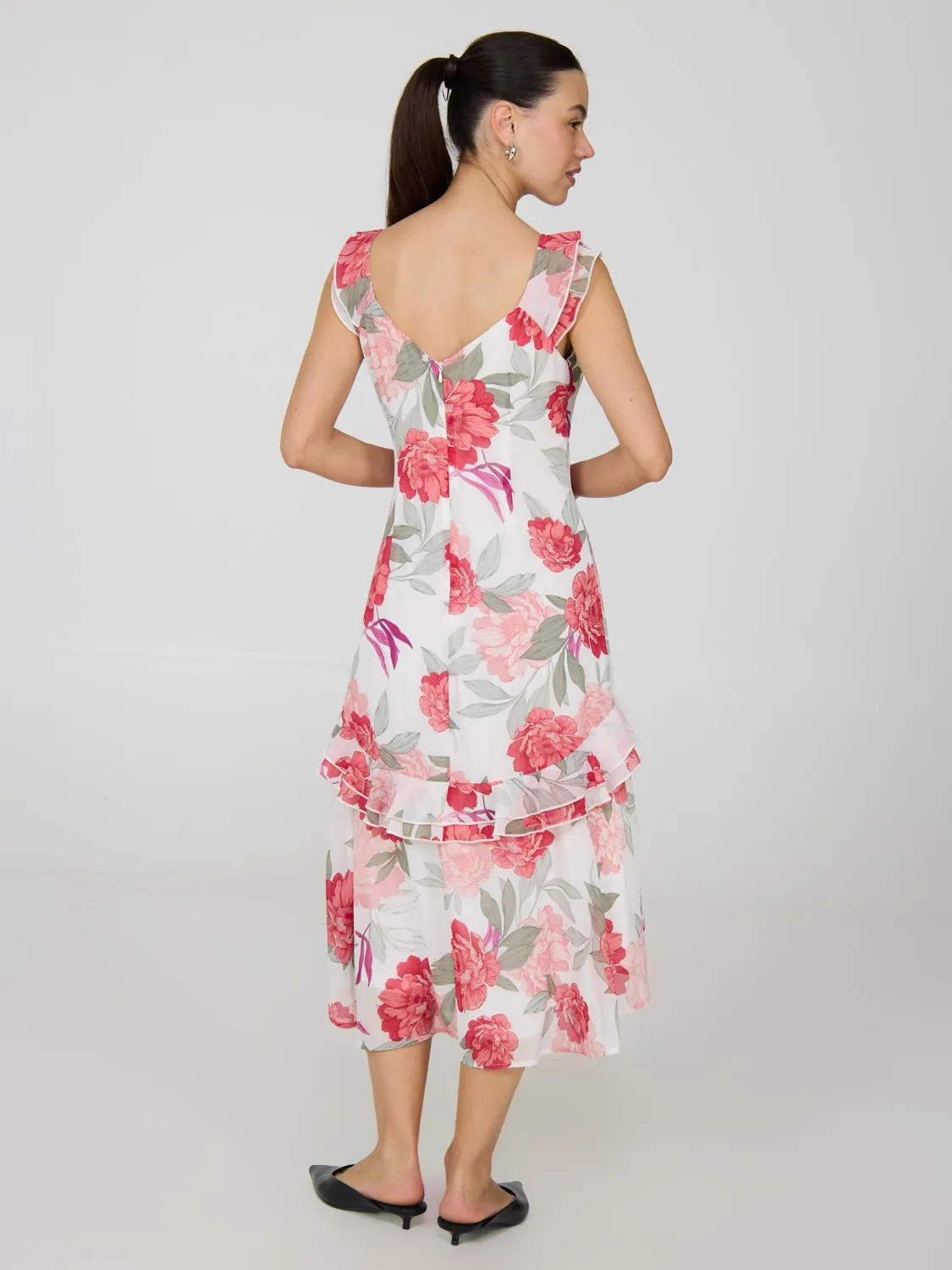 Floral High-Low Ruffle Chiffon Dress sold by Suzy Shier product image thumbnail 5