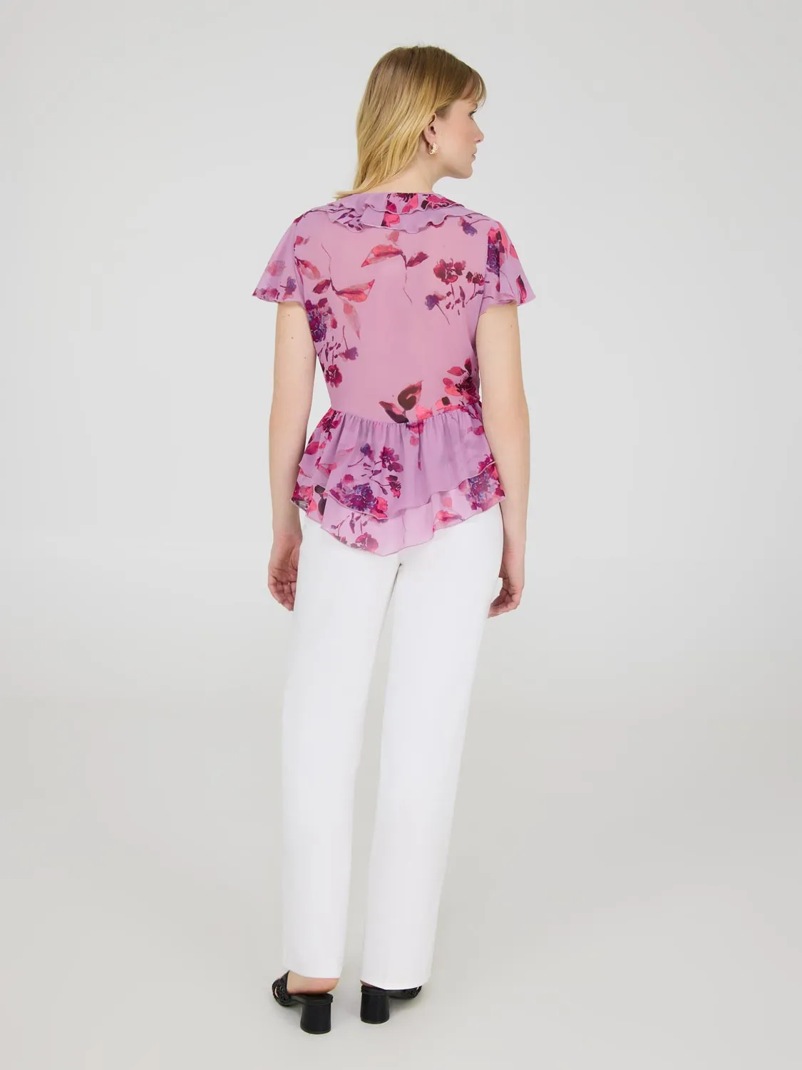 Floral Flutter Sleeve Tie-Front Blouse sold by Suzy Shier product image thumbnail 3
