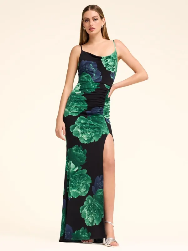 Cowl Neck Floral Gown sold by Suzy Shier