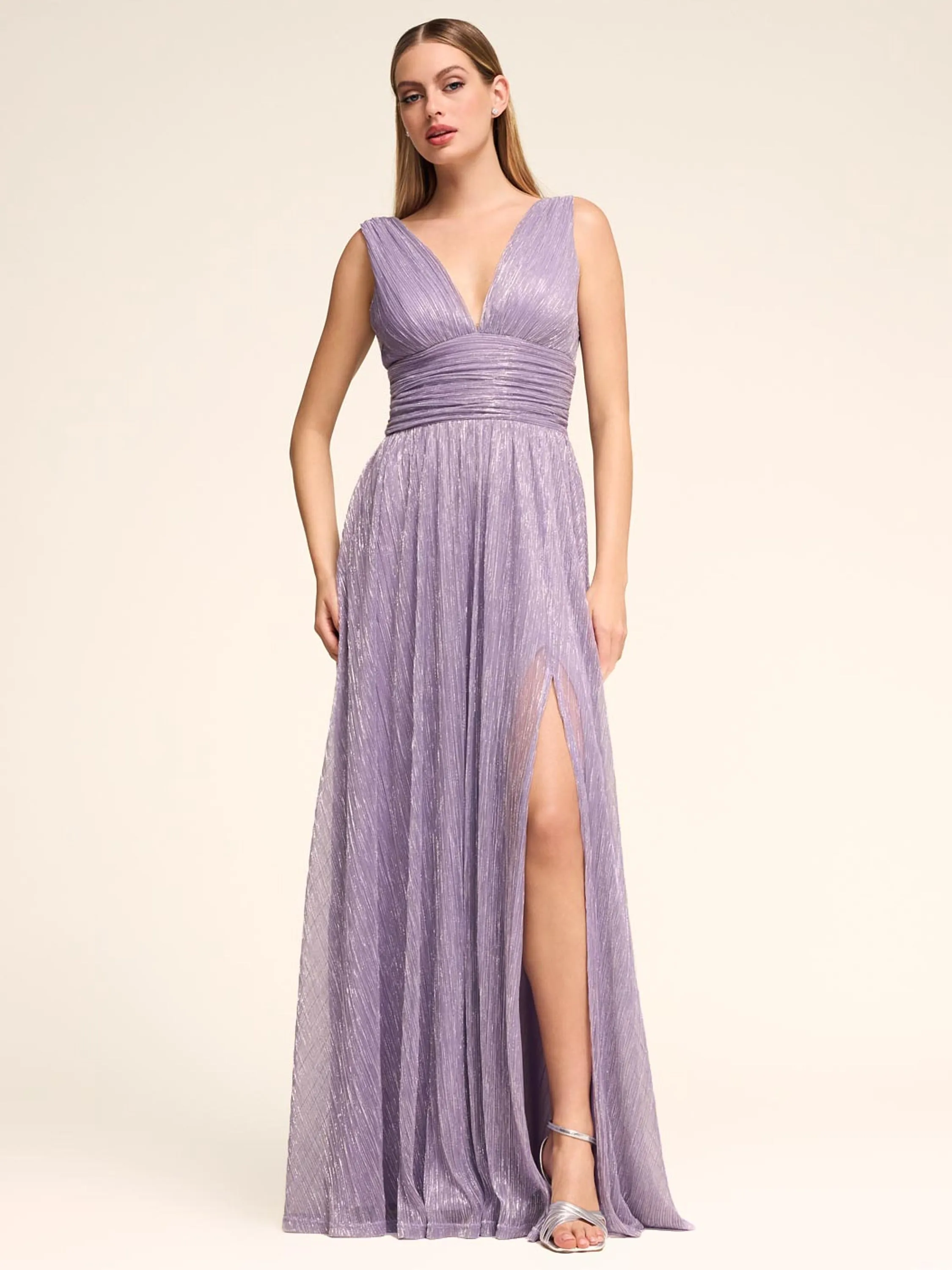 V-Neck Metallic Crinkle Knit Gown sold by Suzy Shier product image thumbnail 4