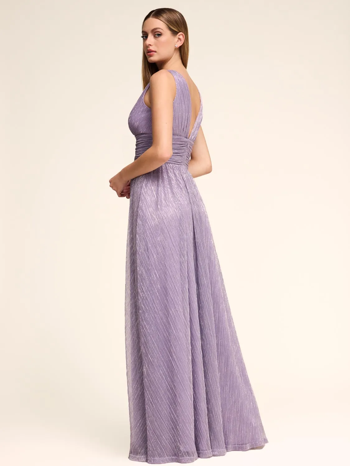 V-Neck Metallic Crinkle Knit Gown sold by Suzy Shier product image thumbnail 5