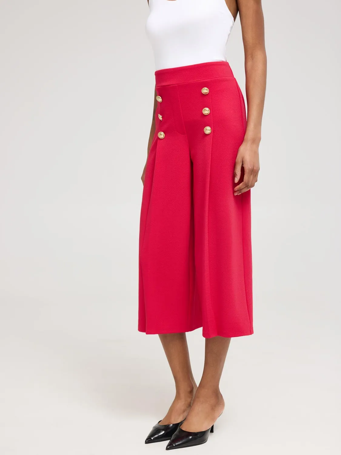 Wide-Leg Gaucho Pants With Button Details sold by Suzy Shier product image thumbnail 2