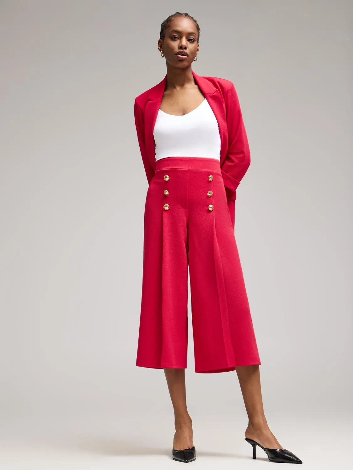 Wide-Leg Gaucho Pants With Button Details sold by Suzy Shier product image thumbnail 3