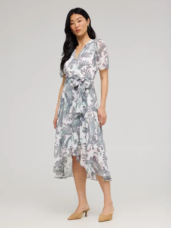Paisley Print Cross-Front High-Low Midi Dress sold by Suzy Shier