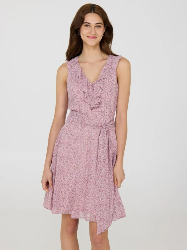Ditsy Floral Ruffle V-Neck Chiffon Mini Dress sold by Suzy Shier