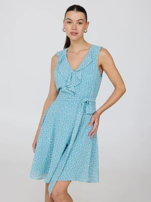 Floral Ruffle V-Neck Chiffon Mini Dress sold by Suzy Shier