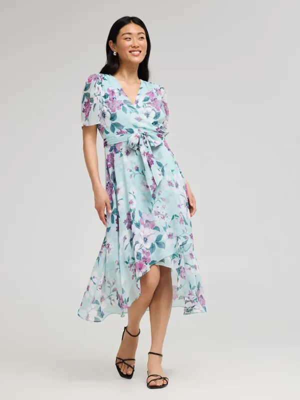 Floral Print Cross-Front High-Low Midi Dress sold by Suzy Shier