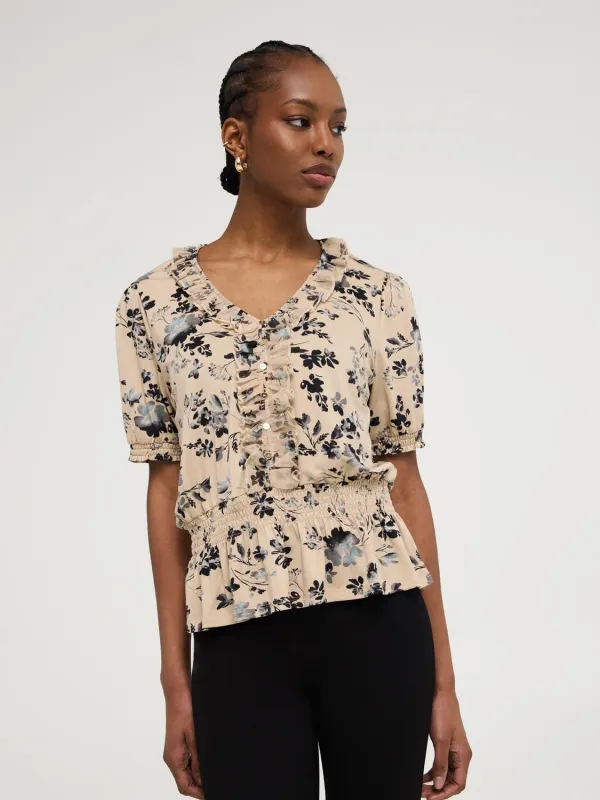 Textured Floral Print V-Neck Top sold by Suzy Shier