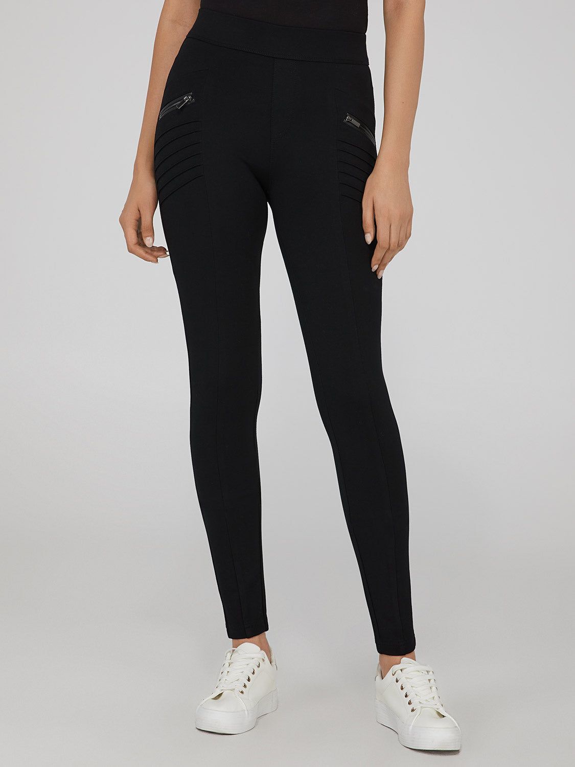 Faux-Leather Trim Skinny Leg Pants sold by Suzy Shier