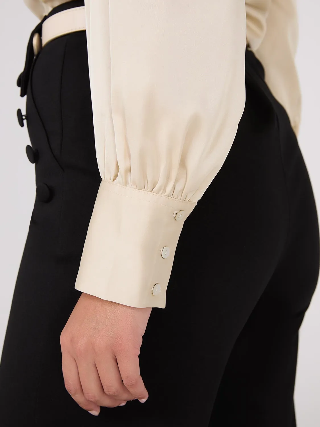 Satin Volume Sleeve Button-Front Blouse sold by Suzy Shier product image thumbnail 4