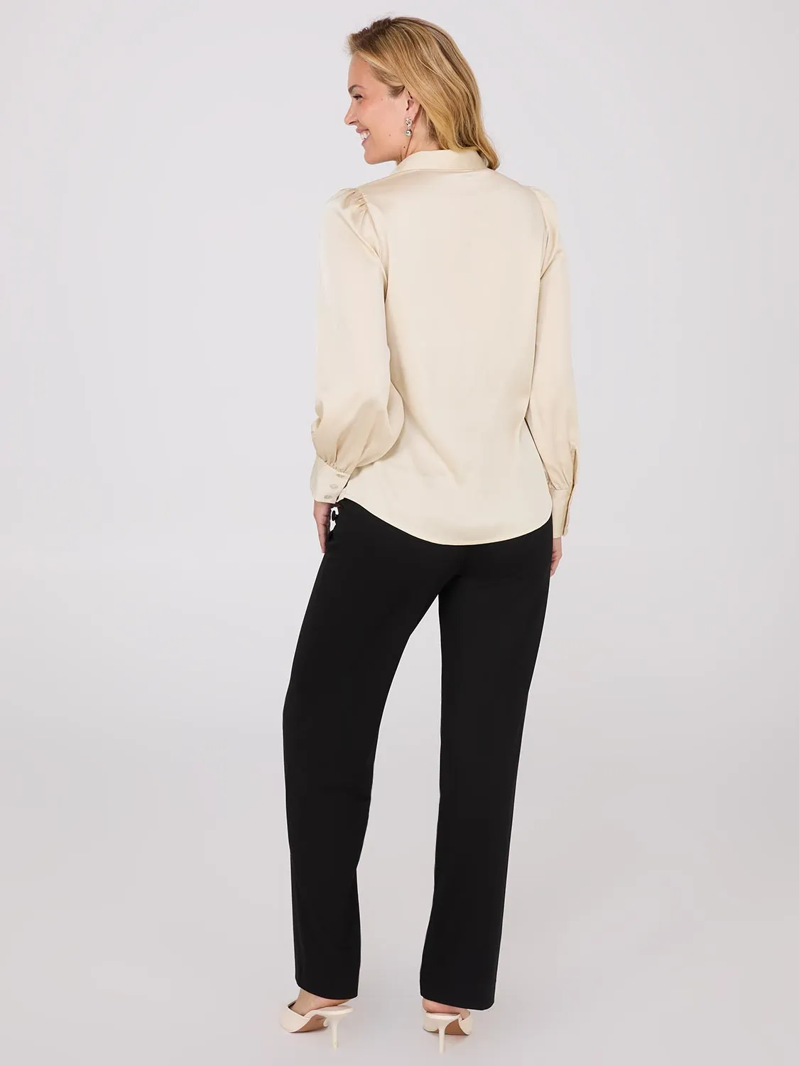 Satin Volume Sleeve Button-Front Blouse sold by Suzy Shier product image thumbnail 5