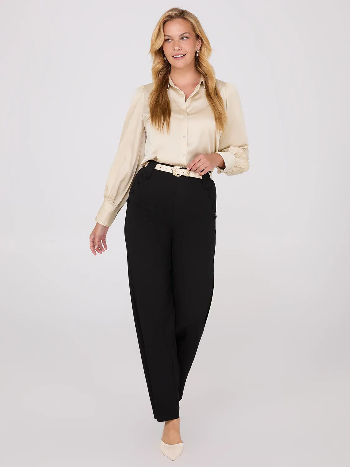 Satin Volume Sleeve Button-Front Blouse sold by Suzy Shier product image thumbnail 3