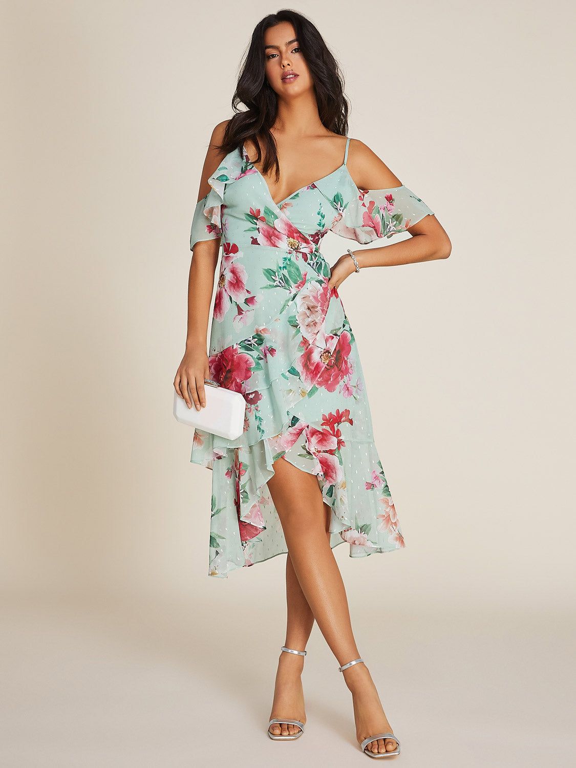 Printed High-Low Jacquard Chiffon Dress sold by Suzy Shier product image thumbnail 2