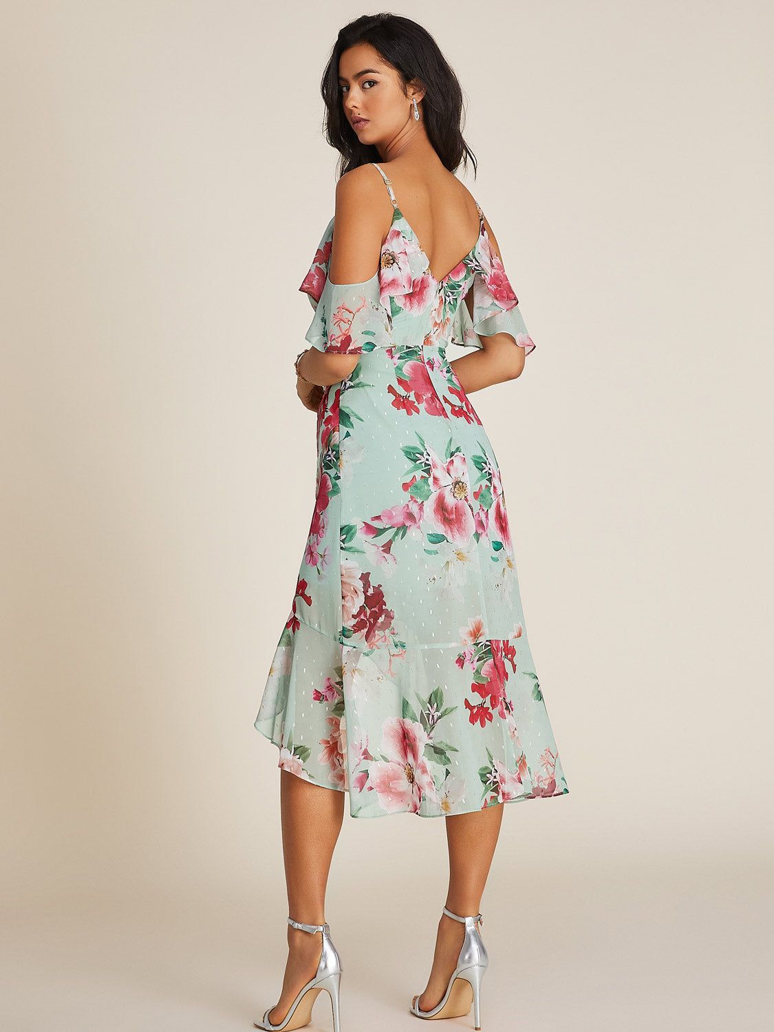 Printed High-Low Jacquard Chiffon Dress sold by Suzy Shier product image thumbnail 3