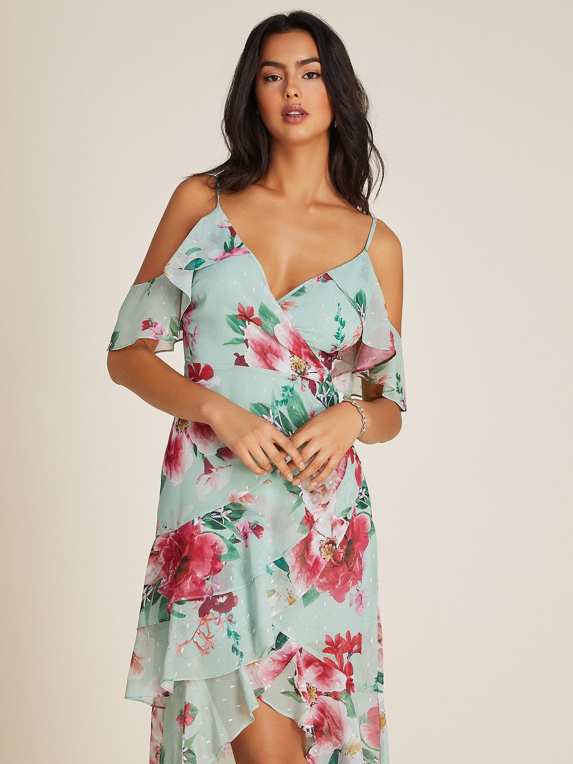 Printed High-Low Jacquard Chiffon Dress sold by Suzy Shier product image thumbnail 4