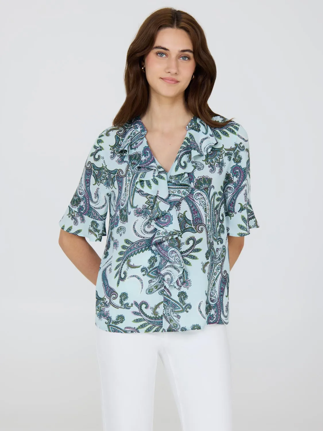 Paisley Print Split Neck Chiffon Blouse sold by Suzy Shier