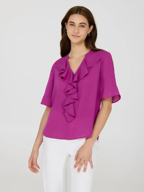 Split Neck Chiffon Blouse sold by Suzy Shier