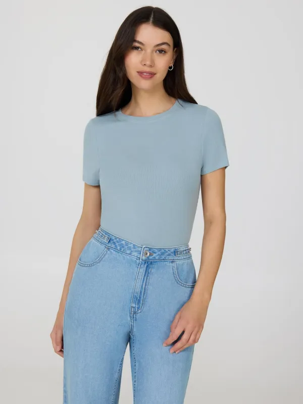 Ribbed Crew Neck T-Shirt sold by Suzy Shier