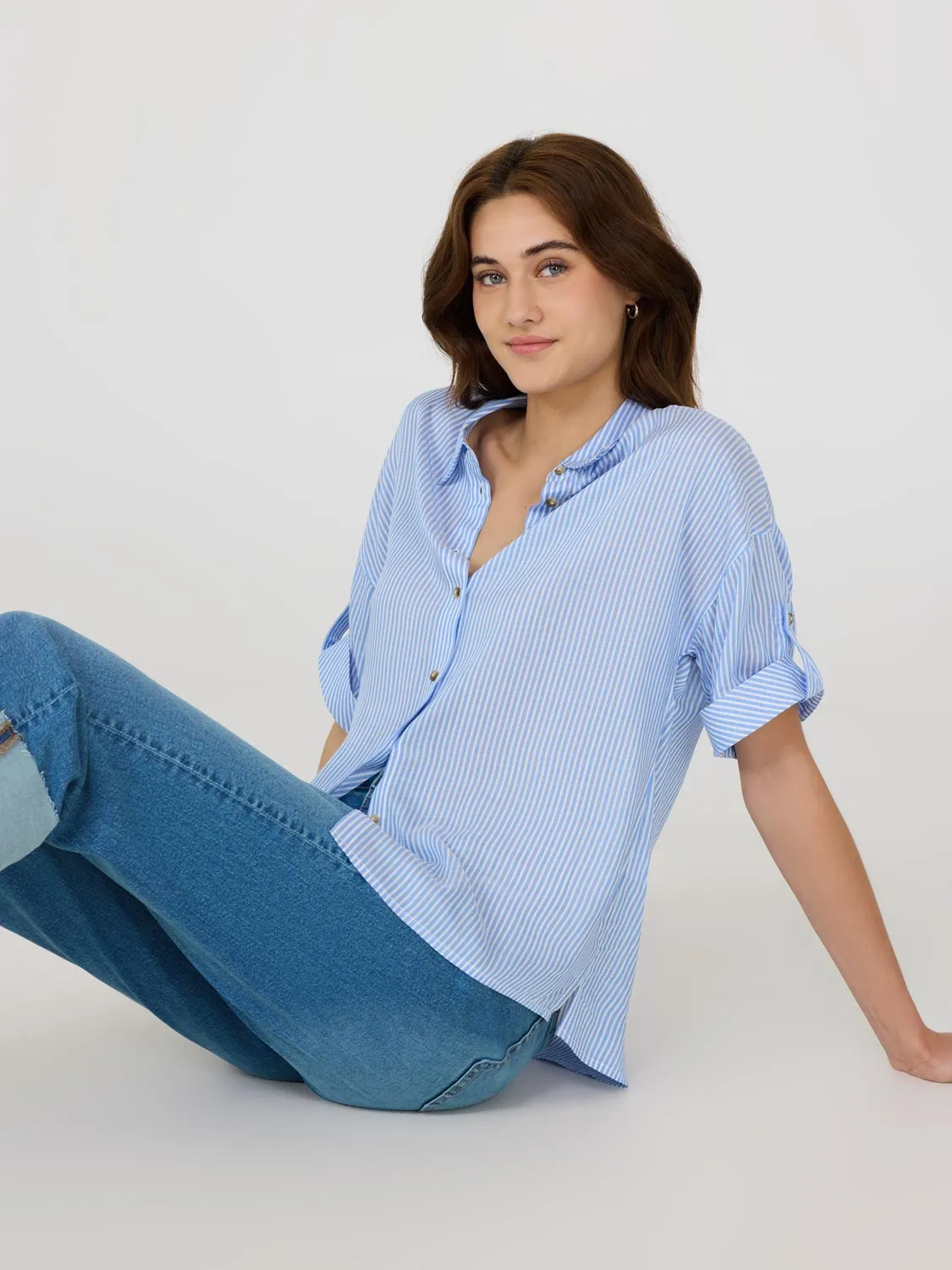 Striped Short Sleeve Blouse sold by Suzy Shier product image thumbnail 3