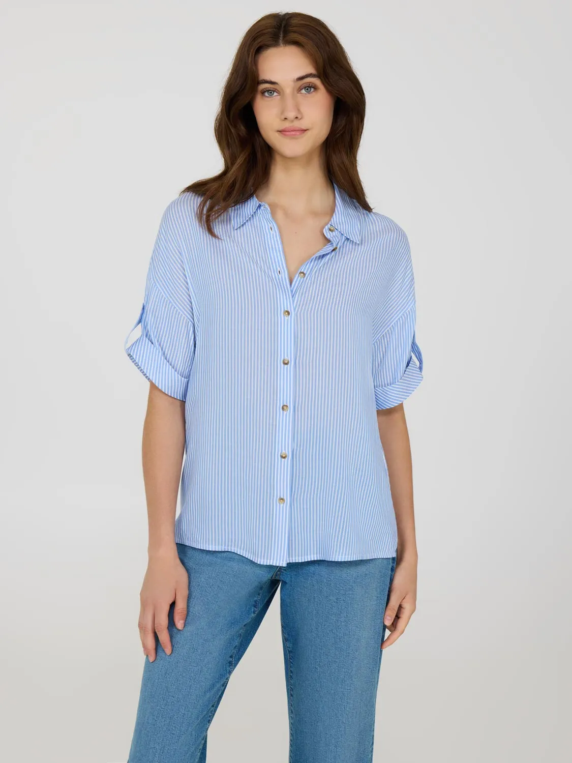 Striped Short Sleeve Blouse sold by Suzy Shier product image thumbnail 2