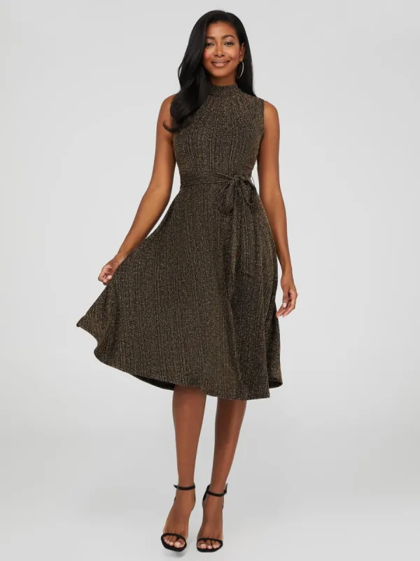 Sleevess Metallic Glitter Mock Neck Midi Dress sold by Suzy Shier