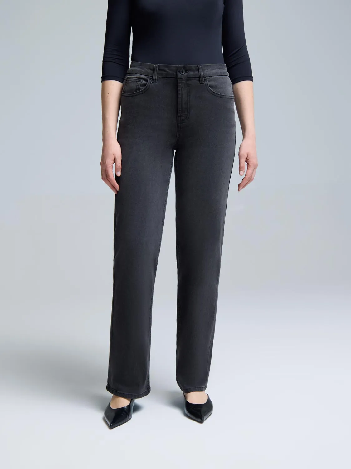 Grey Denim Straight-Leg Jeans sold by Suzy Shier