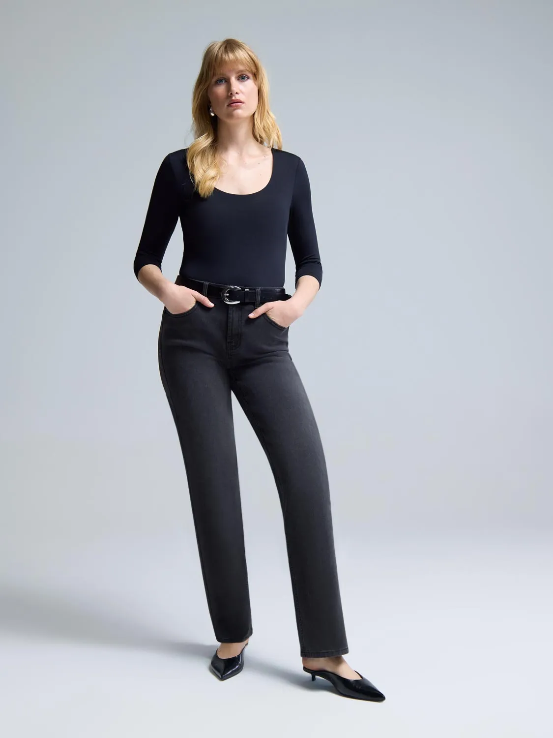 Grey Denim Straight-Leg Jeans sold by Suzy Shier product image thumbnail 3