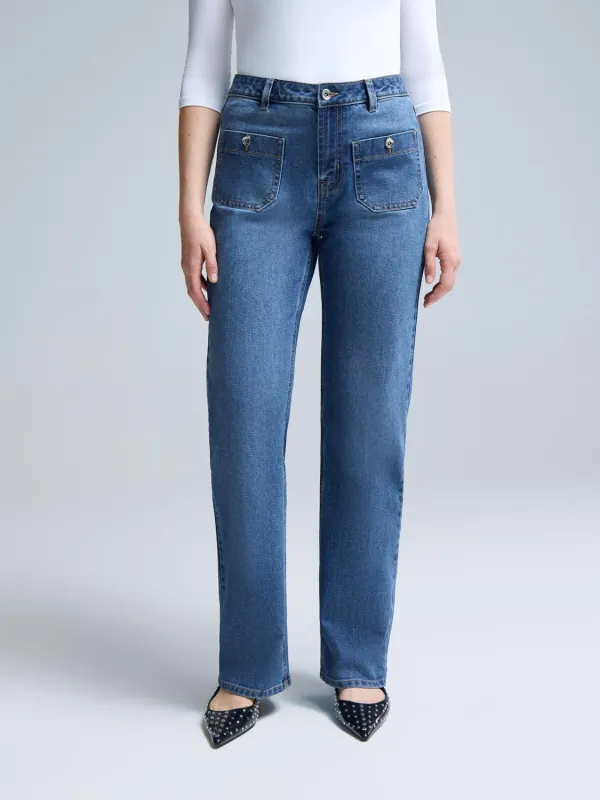 Medium Wash Straight-Leg Jeans sold by Suzy Shier