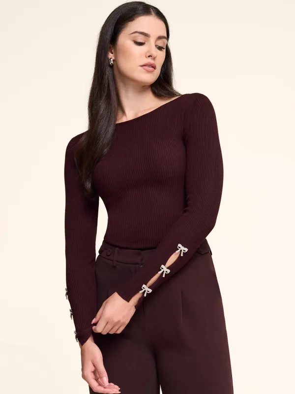Ribbed Sweater With Bow Details sold by Suzy Shier