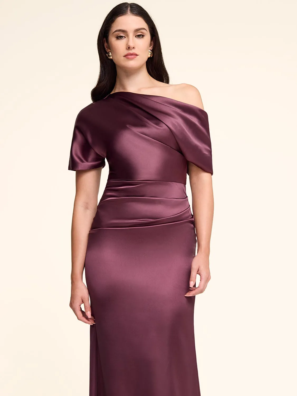 Satin Gown With Asymmetric Neckline sold by Suzy Shier product image thumbnail 3
