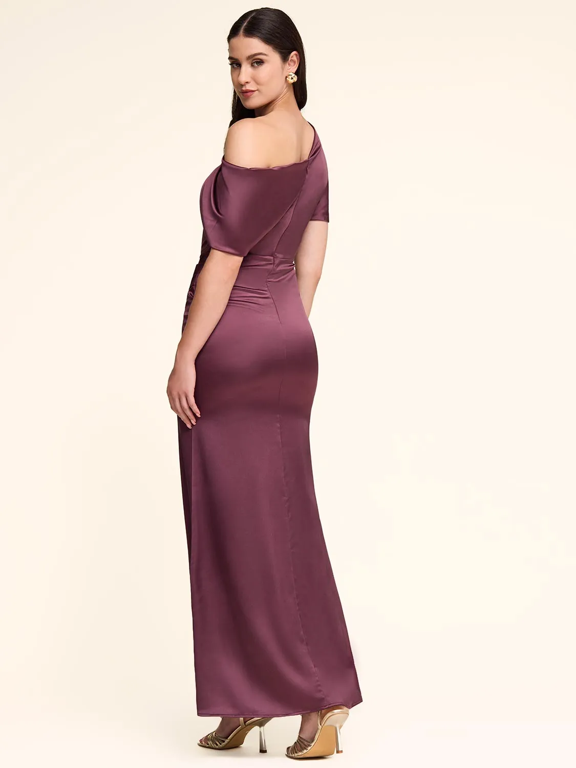 Satin Gown With Asymmetric Neckline sold by Suzy Shier product image thumbnail 4