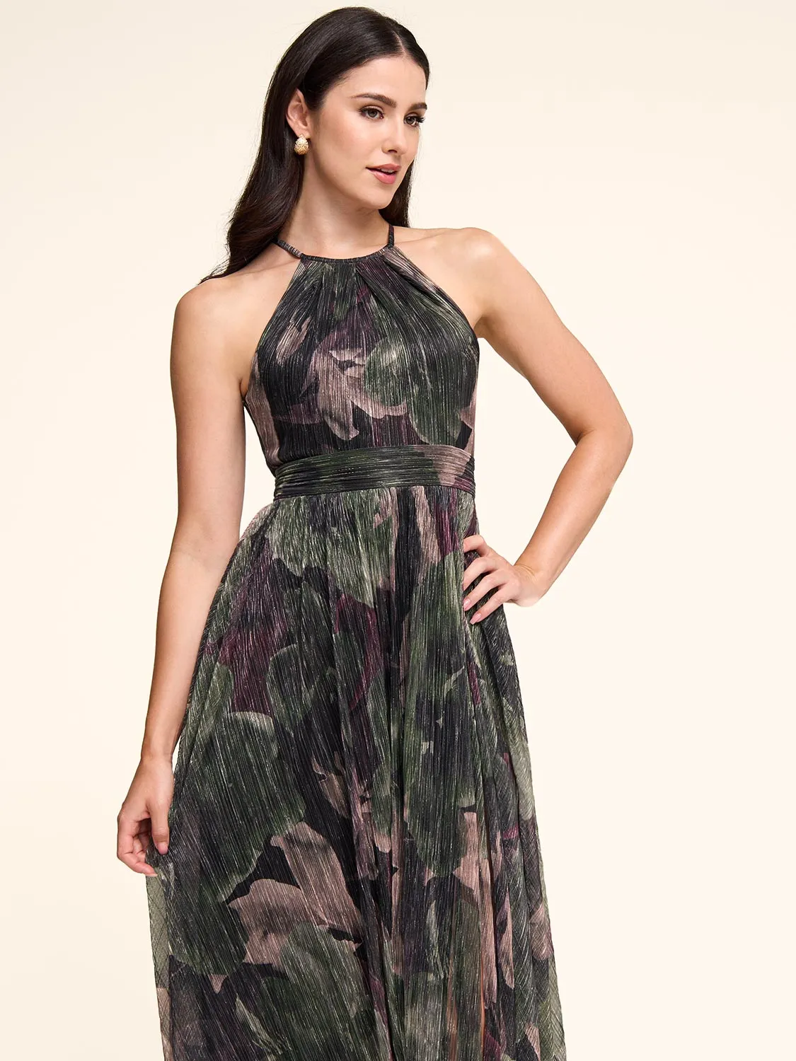 Floral Metallic Crinkle Knit Halter Neck Gown sold by Suzy Shier product image thumbnail 5